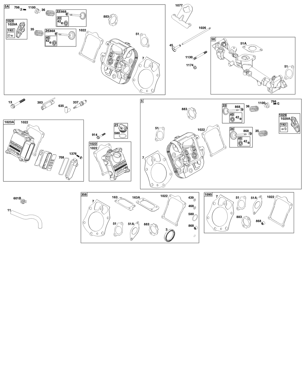 Cylinder Head Group Diagram and Parts List for 61G477-0005-J1 400000 - 699999 Briggs and Stratton Engine